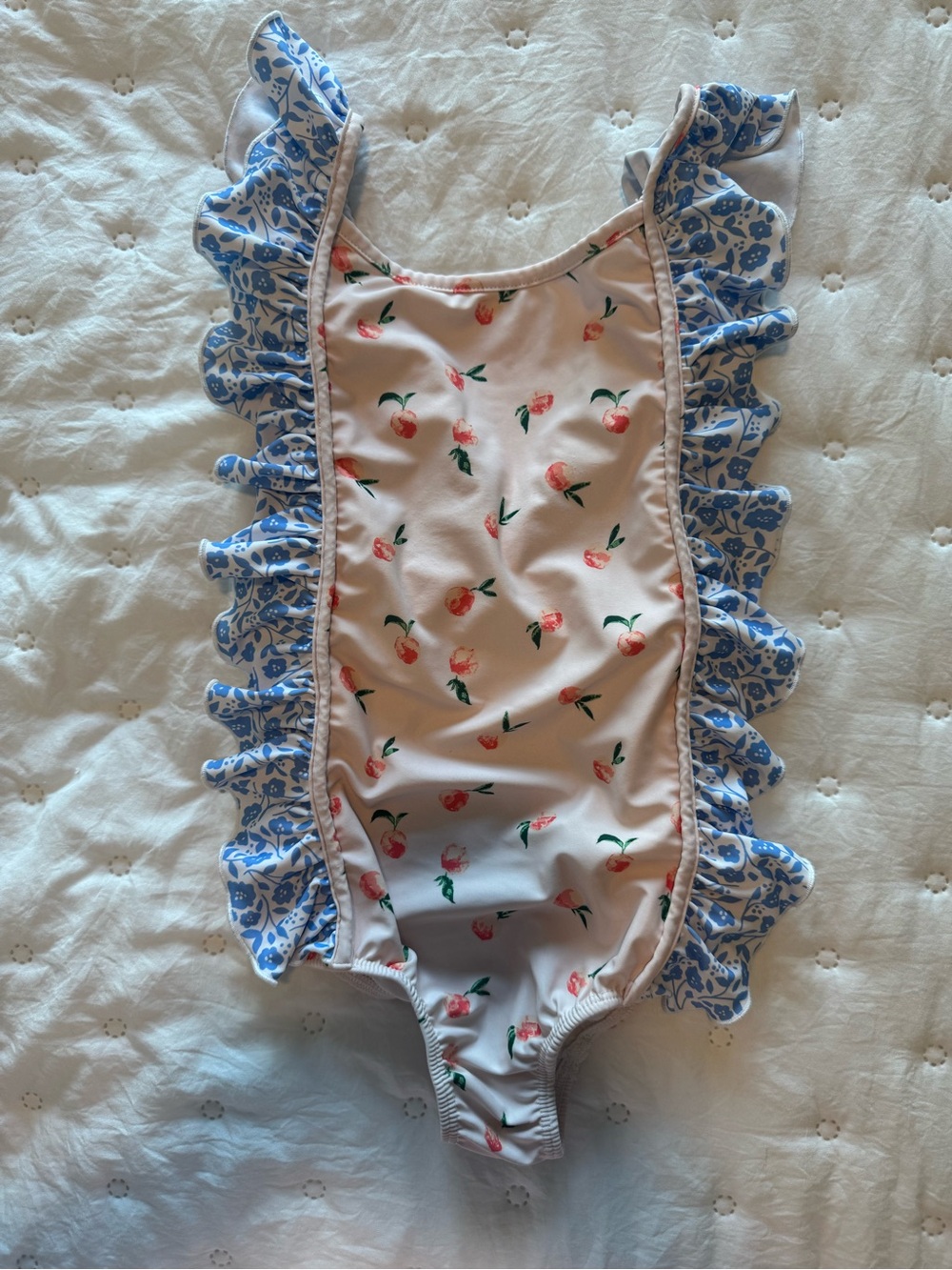SweetHoney Girls 10Y One-Piece Swimsuit with Blue Floral Ruffle